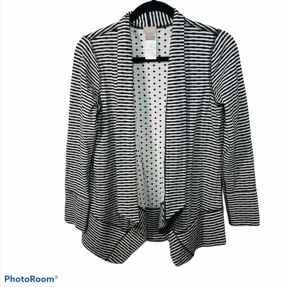 Chico's Black and White Striped Cardigan